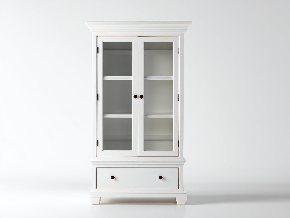 Vitrine - bois-verre - 93x43x179 cm - blanc - style classique épuré
