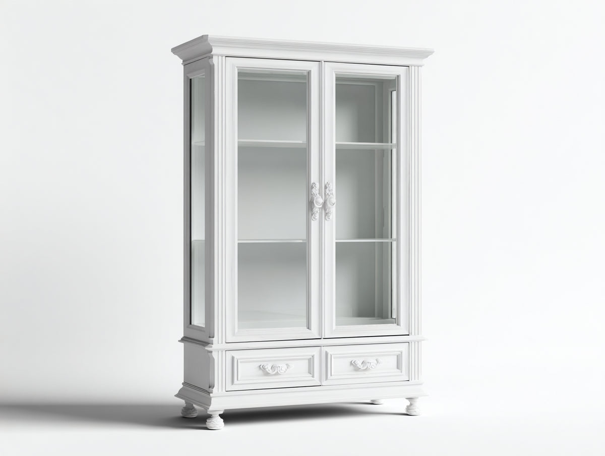 Vitrine - bois-verre - 104x47x183 cm - blanc - style classique élégant