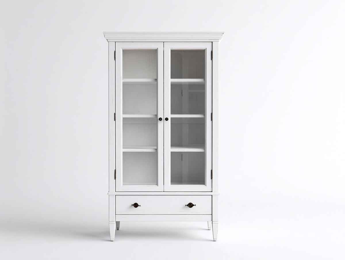 Vitrine - bois-verre - 94x42x180 cm - blanc - style classique sobre