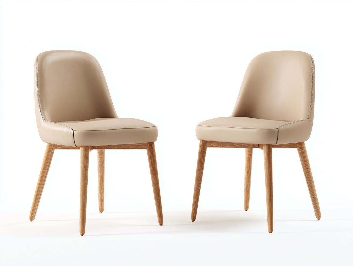 Chaise de salle à manger - Similicuir - Bois - 54x57x84 cm - Beige-Bois clair - Style moderne