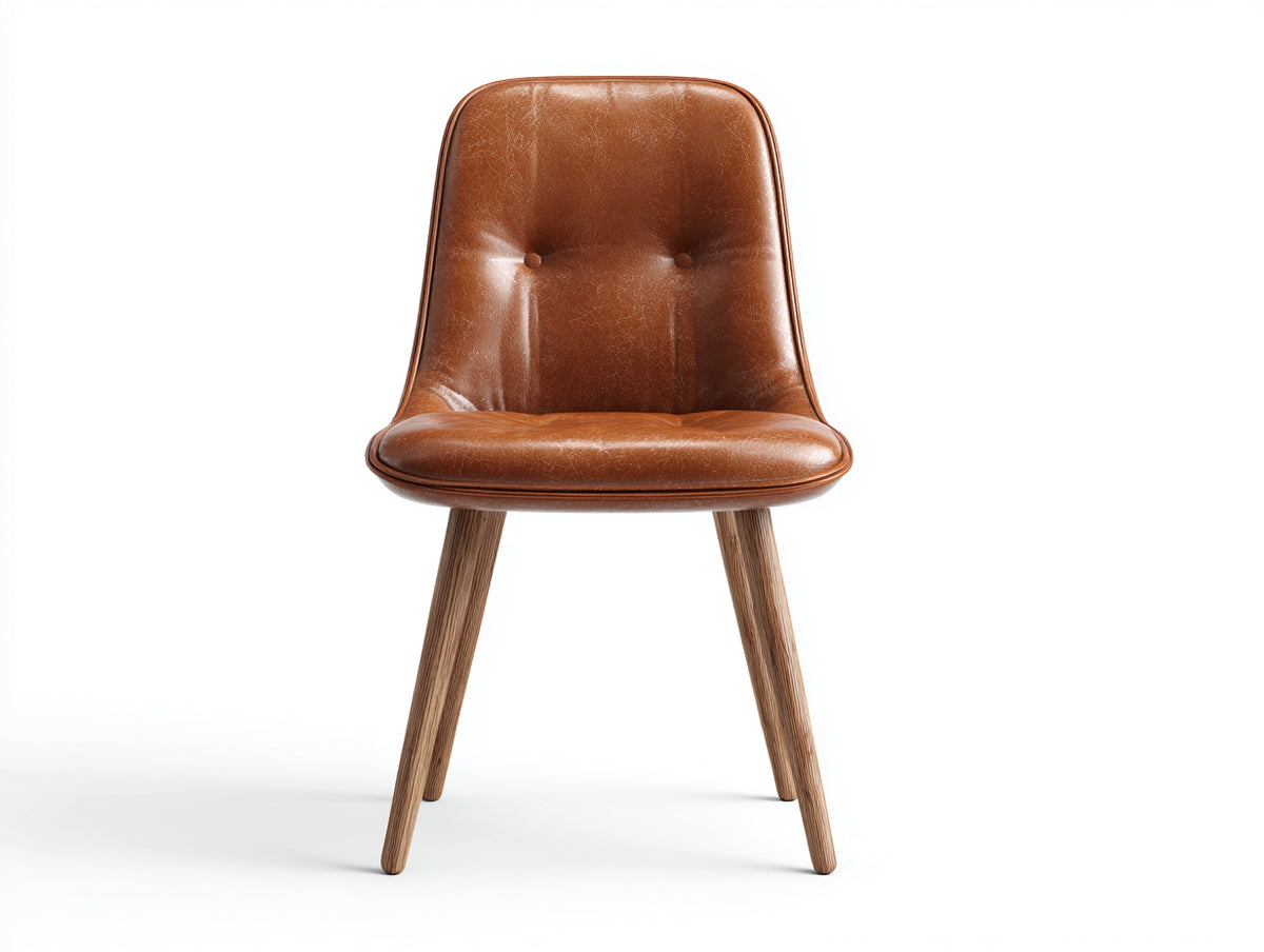 Chaise de salle à manger - Similicuir - Bois - 50x55x86 cm - Cognac-Bois naturel - Style rétro