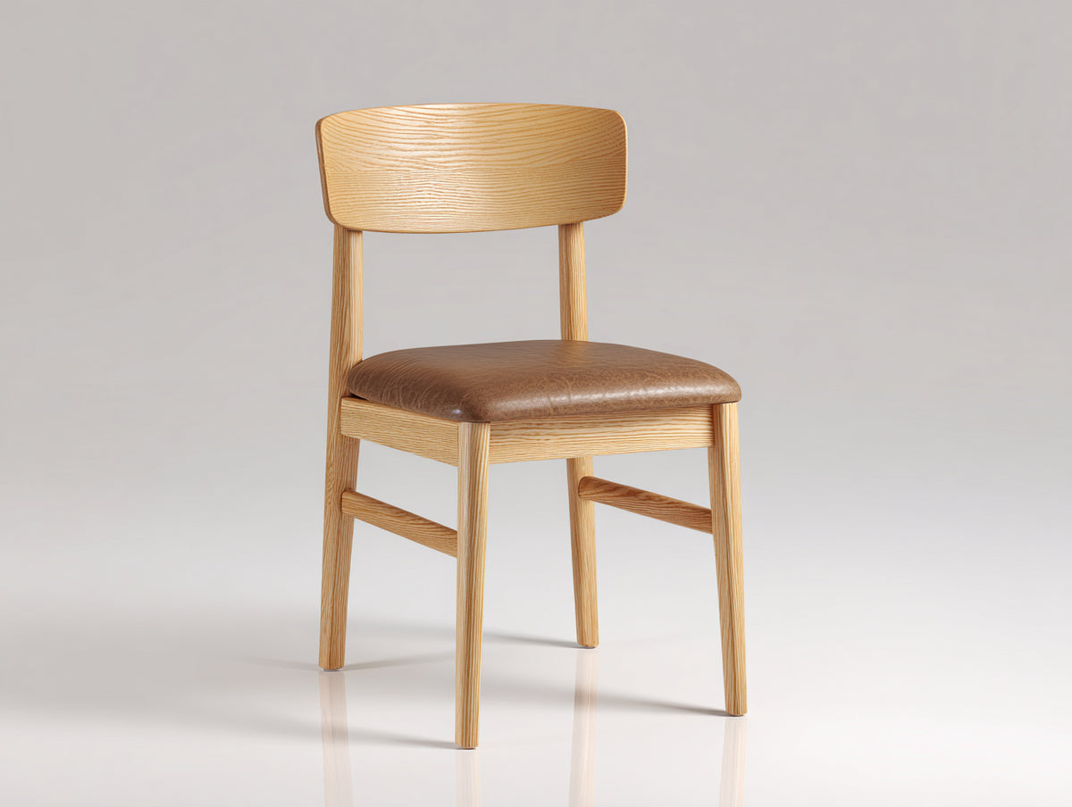 Chaise de salle à manger - Bois - Similicuir - 49x52x81 cm - Bois clair-Marron - Style scandinave