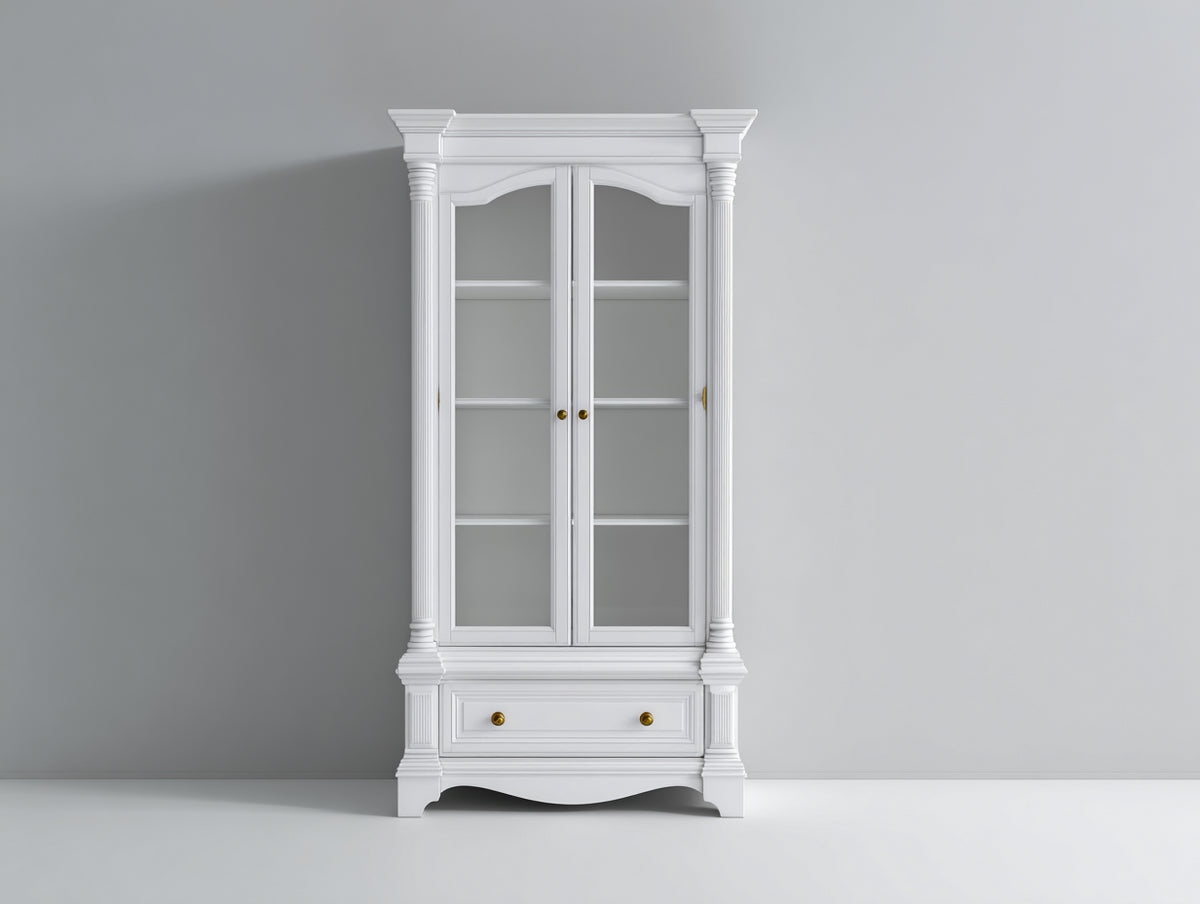 Vitrine - bois-verre - 95x45x190 cm - blanc - style classique