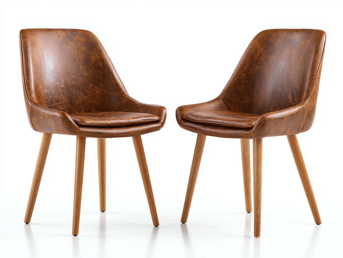 Chaise de salle à manger - Similicuir - Bois - 56x58x84 cm - Marron-Bois clair - Style vintage