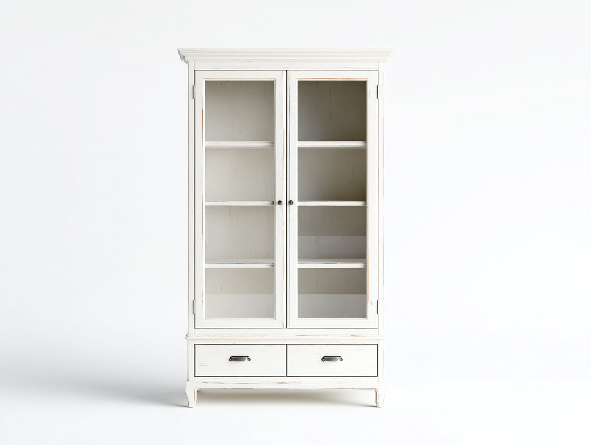 Vitrine - bois-verre - 97x44x181 cm - blanc cassé - style campagne vintage