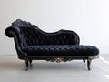 Chaise longue - tissu-bois-métal - 218x92x108 cm - noir - style baroque capitonné
