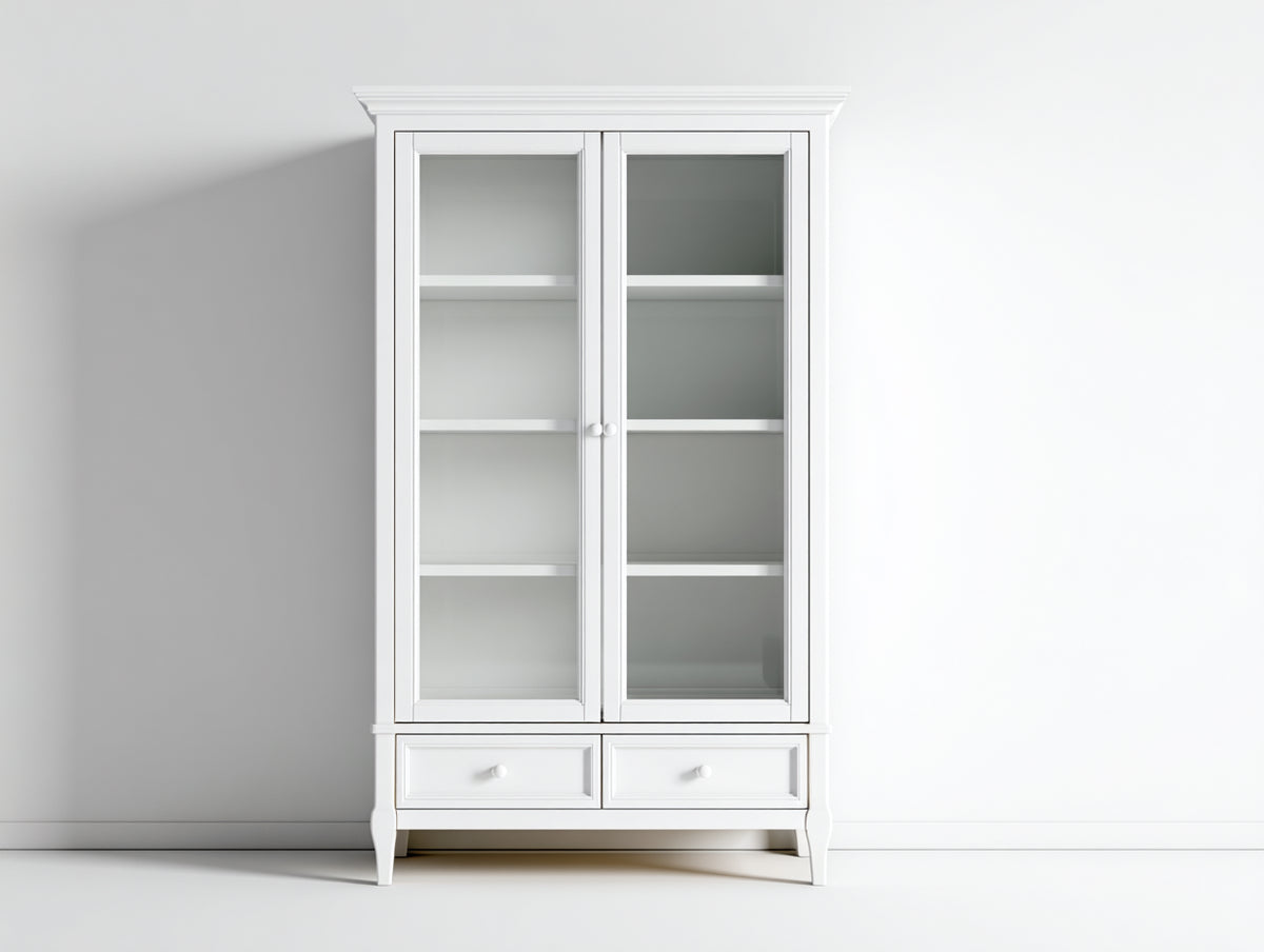 Vitrine - bois-verre - 95x43x180 cm - blanc - style classique minimaliste
