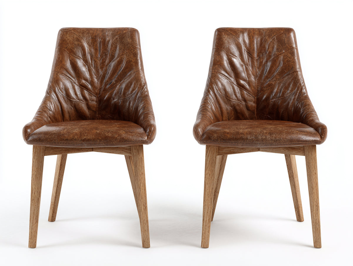 Chaise de salle à manger - Similicuir - Bois - 58x60x87 cm - Marron-Bois naturel - Style vintage