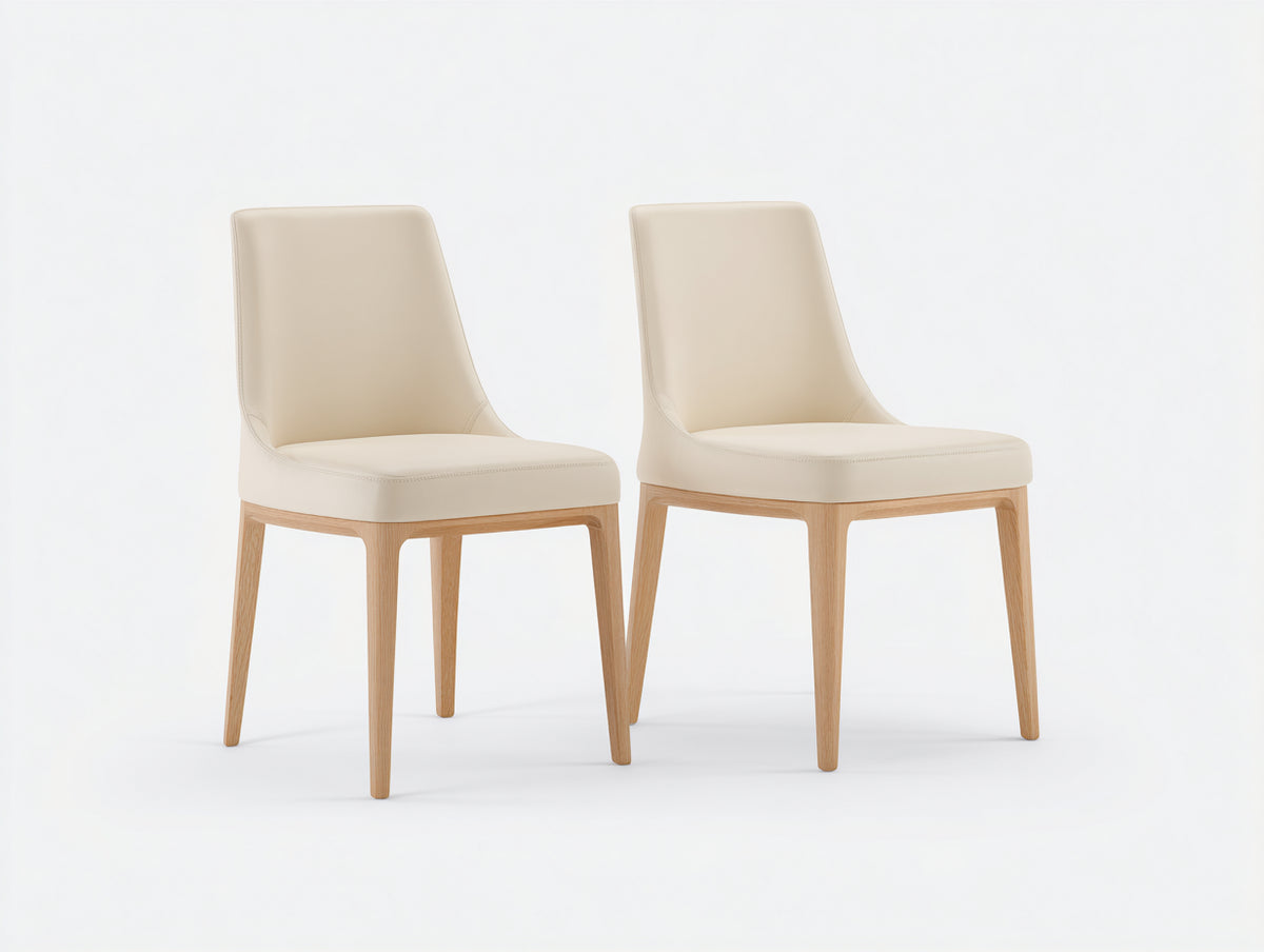 Chaise de salle à manger - Similicuir-Bois - 52x57x86 cm - Beige-Bois clair - Style moderne