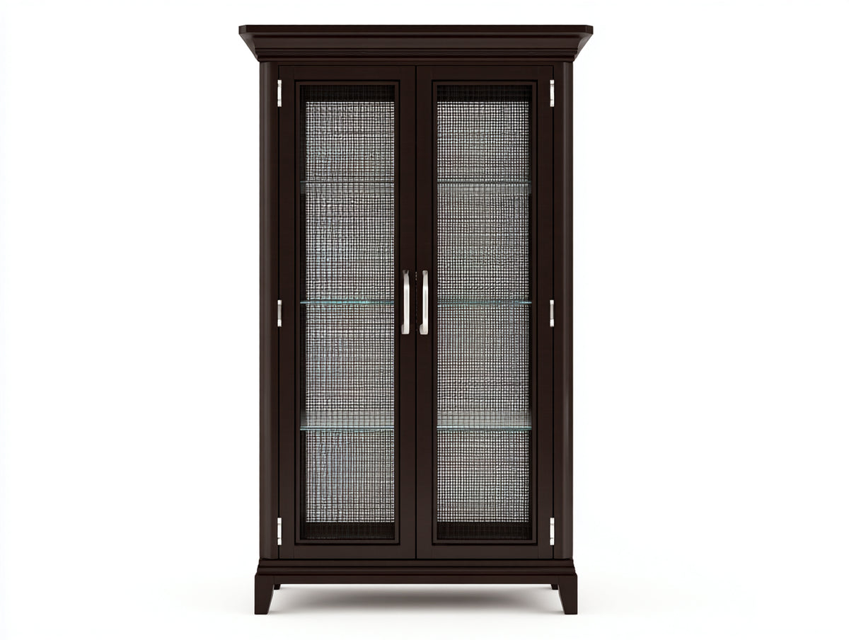 Vitrine - bois-verre - 90x42x180 cm - brun foncé - style classique