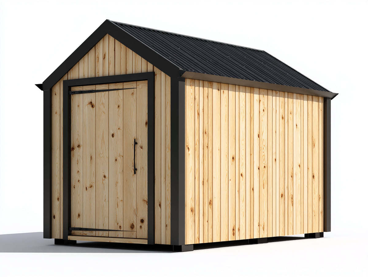 Abri de jardin - bois-métal - 220x160x210 cm - bois naturel-noir - style moderne