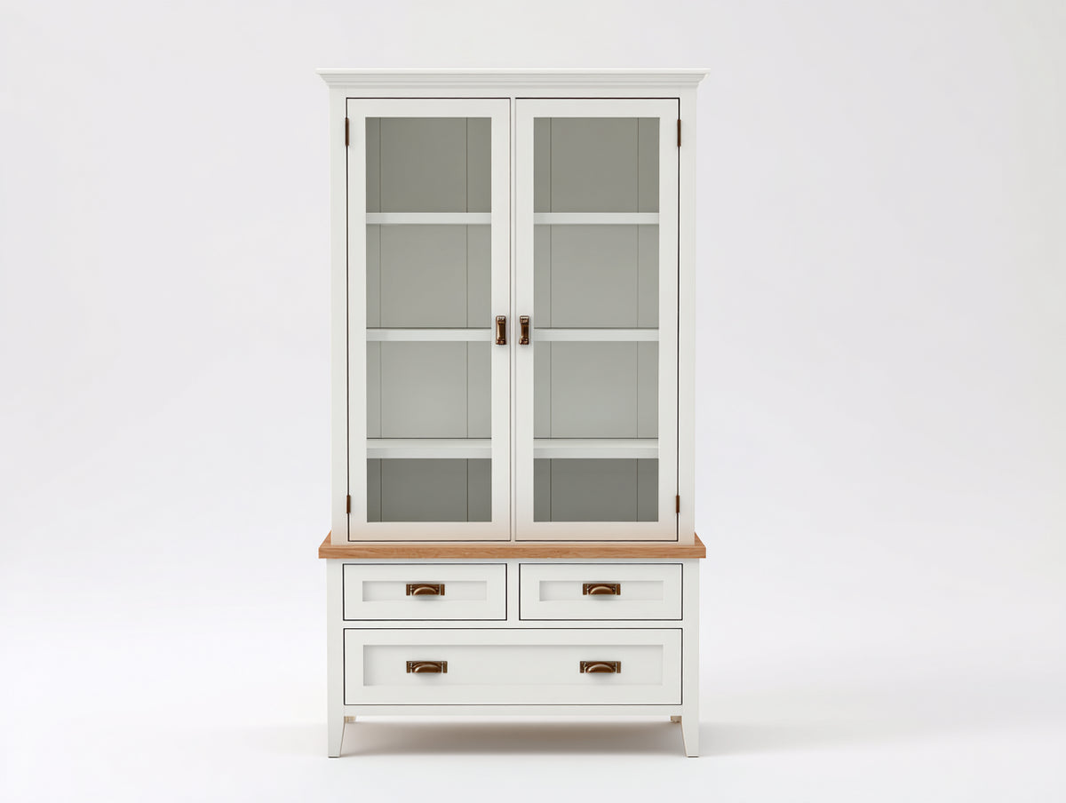 Vitrine - bois-verre - 102x46x186 cm - blanc-bois clair - style classique contemporain