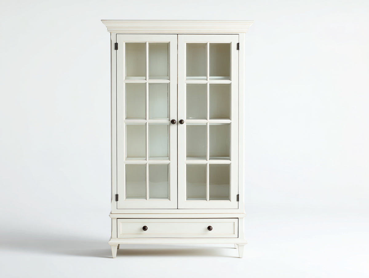 Vitrine - bois-verre - 100x45x184 cm - blanc cassé - style classique