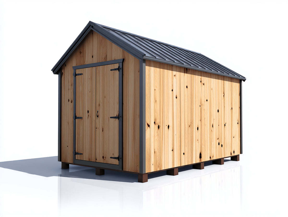 Abri de jardin - bois-métal - 220x160x215 cm - bois naturel-anthracite - style traditionnel