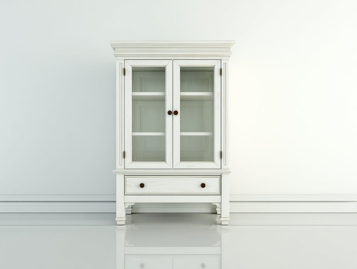Vitrine - bois-verre - 100x44x175 cm - blanc cassé - style campagne classique