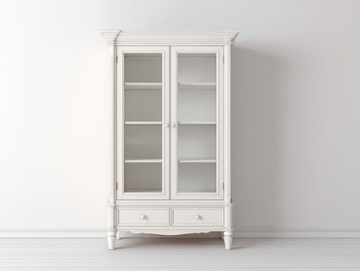 Vitrine - bois-verre - 101x45x187 cm - blanc cassé - style classique raffiné