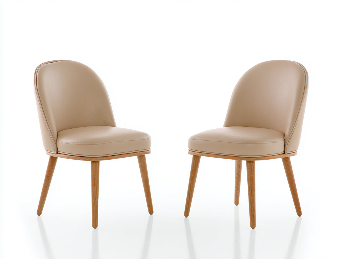 Chaise de salle à manger - Similicuir - Bois - 55x58x83 cm - Beige-Bois clair - Style contemporain
